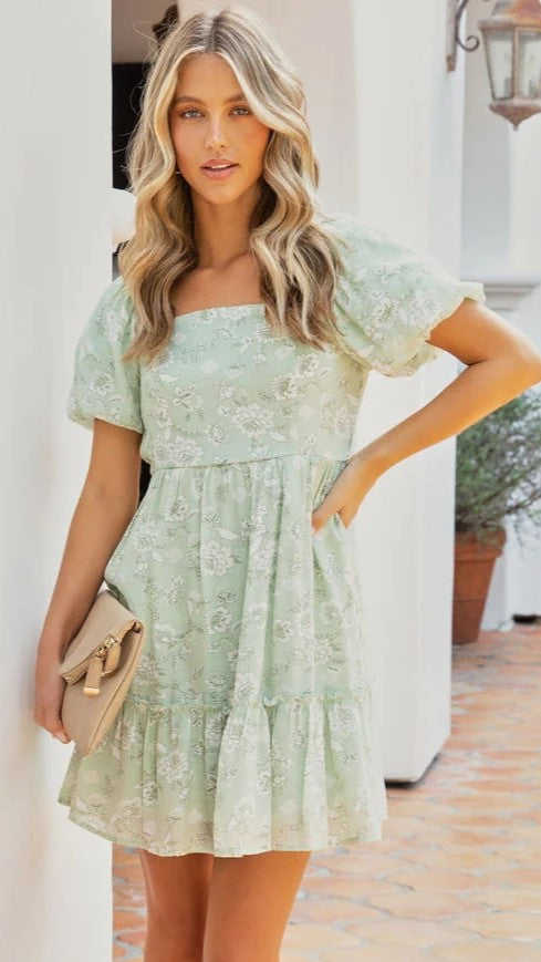 Green Floral Mini Dress