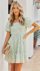 Green Floral Mini Dress