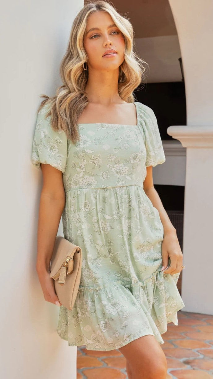 Green Floral Mini Dress