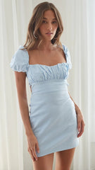 Light Blue Square Neckline Mini Dress