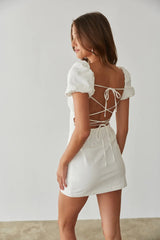 White Square Neckline Mini Dress