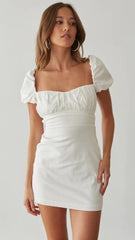 White Square Neckline Mini Dress