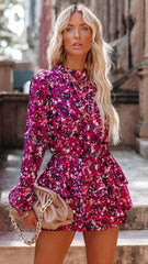 Fuchsia Floral Long Sleeves Rompers