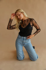 Black Long Sleeves Mesh Top