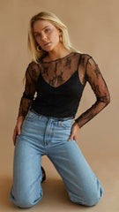 Black Long Sleeves Mesh Top