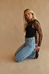 Black Long Sleeves Mesh Top