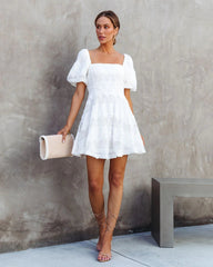 White Square Neckline Bowtie Mini Dress