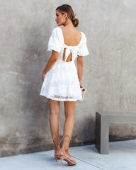 White Square Neckline Bowtie Mini Dress