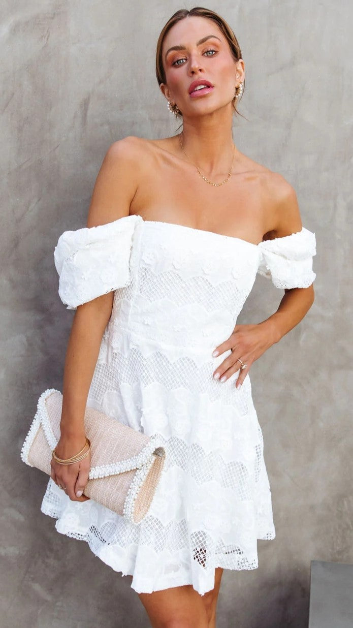 White Square Neckline Bowtie Mini Dress