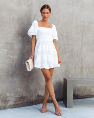 White Square Neckline Bowtie Mini Dress