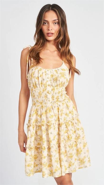 Dainty Yellow Floral Mini Dress