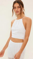 White Crochet Halter Crop Top