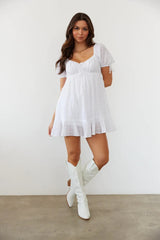 White Solid Babydoll Mini Dress
