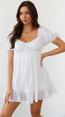 White Solid Babydoll Mini Dress