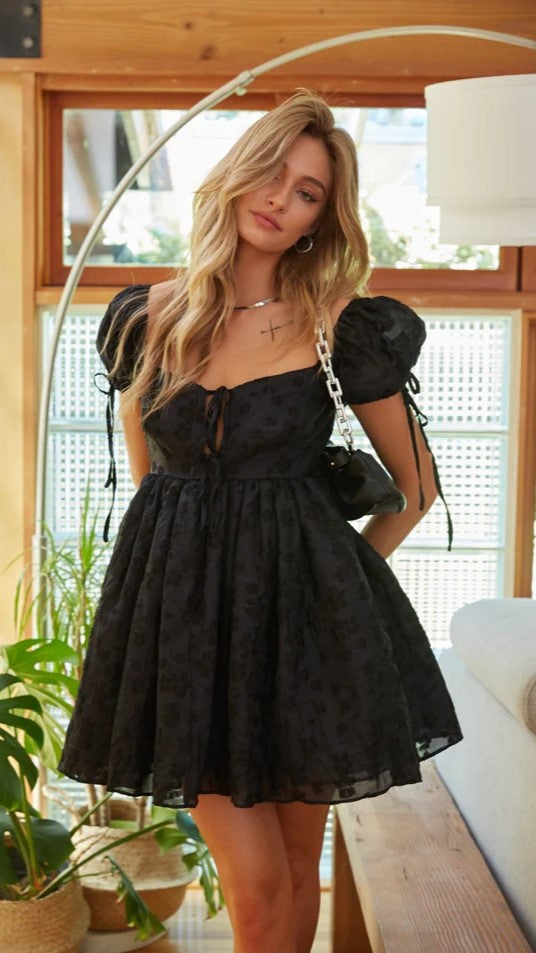 Black Textured Babydoll Mini Dress – Groovy Mimi
