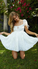 White Textured Babydoll Mini Dress