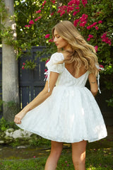 White Textured Babydoll Mini Dress