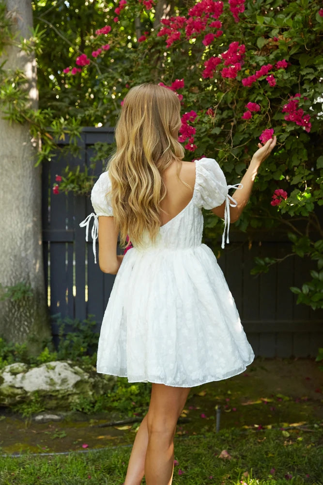 White Textured Babydoll Mini Dress