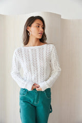 White Crochet Knit Twisted Crop Top