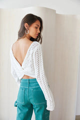 White Crochet Knit Twisted Crop Top