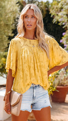 Yellow Textured Short Sleeves Top