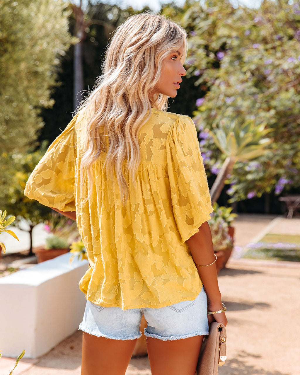 Yellow Textured Short Sleeves Top