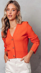 Orange Knit Buttoned Cardigan