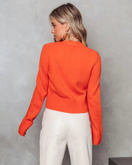 Orange Knit Buttoned Cardigan
