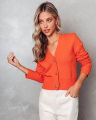 Orange Knit Buttoned Cardigan