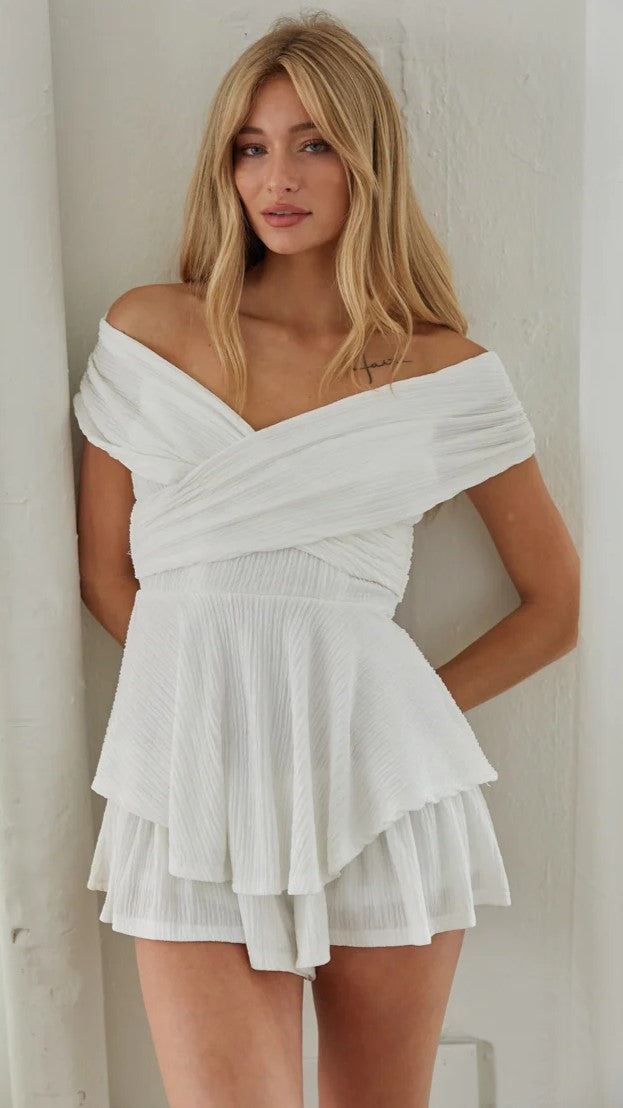 White Solid Criss Cross Rompers