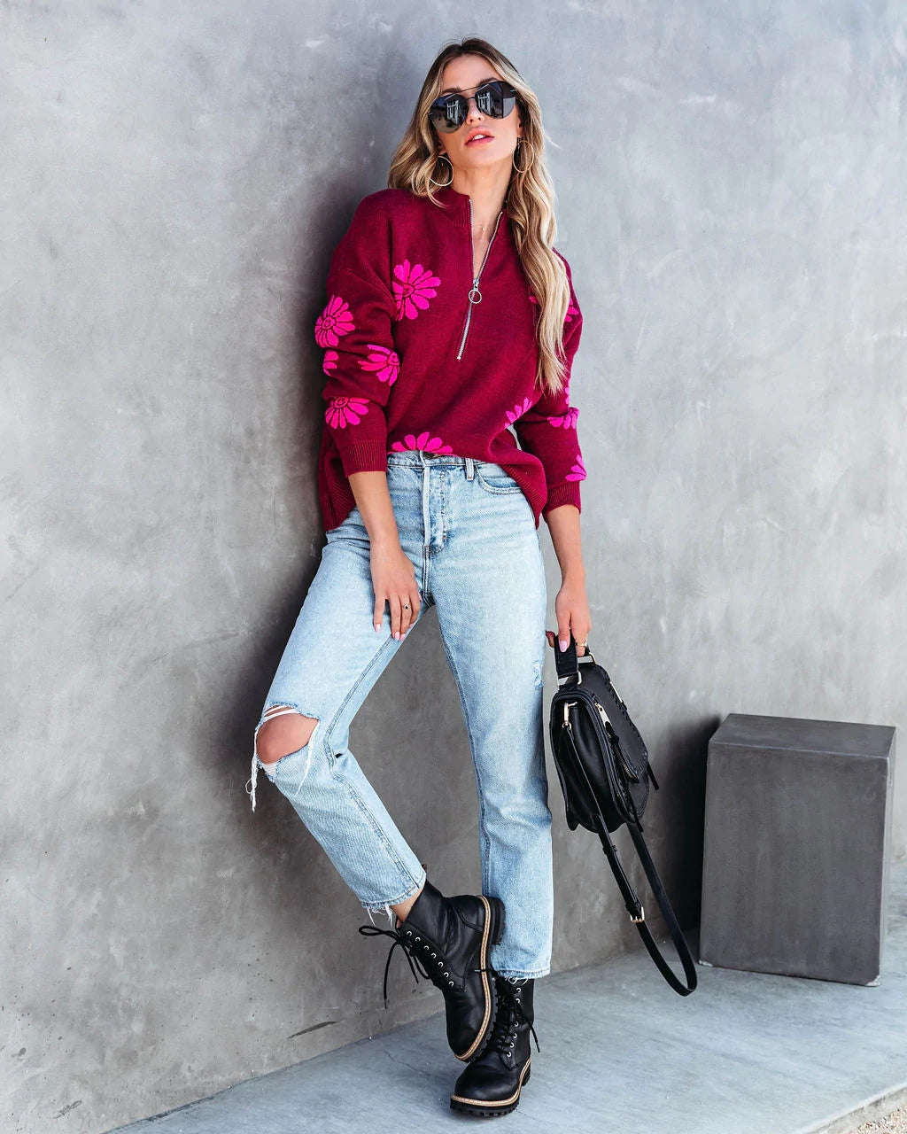 Daizy Floral Zipper Knit Sweater