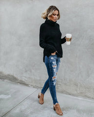 Black Turtleneck Knit Sweater