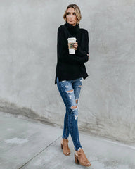 Black Turtleneck Knit Sweater