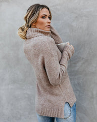 Oatmeal Turtleneck Knit Sweater