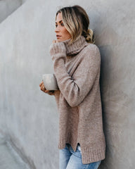 Oatmeal Turtleneck Knit Sweater
