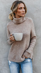 Oatmeal Turtleneck Knit Sweater