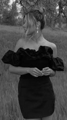 Black Off Shoulder Ruffled Bodysuit