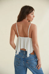 White V Neck Peplum Cami Tank Top