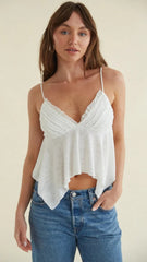 White V Neck Peplum Cami Tank Top