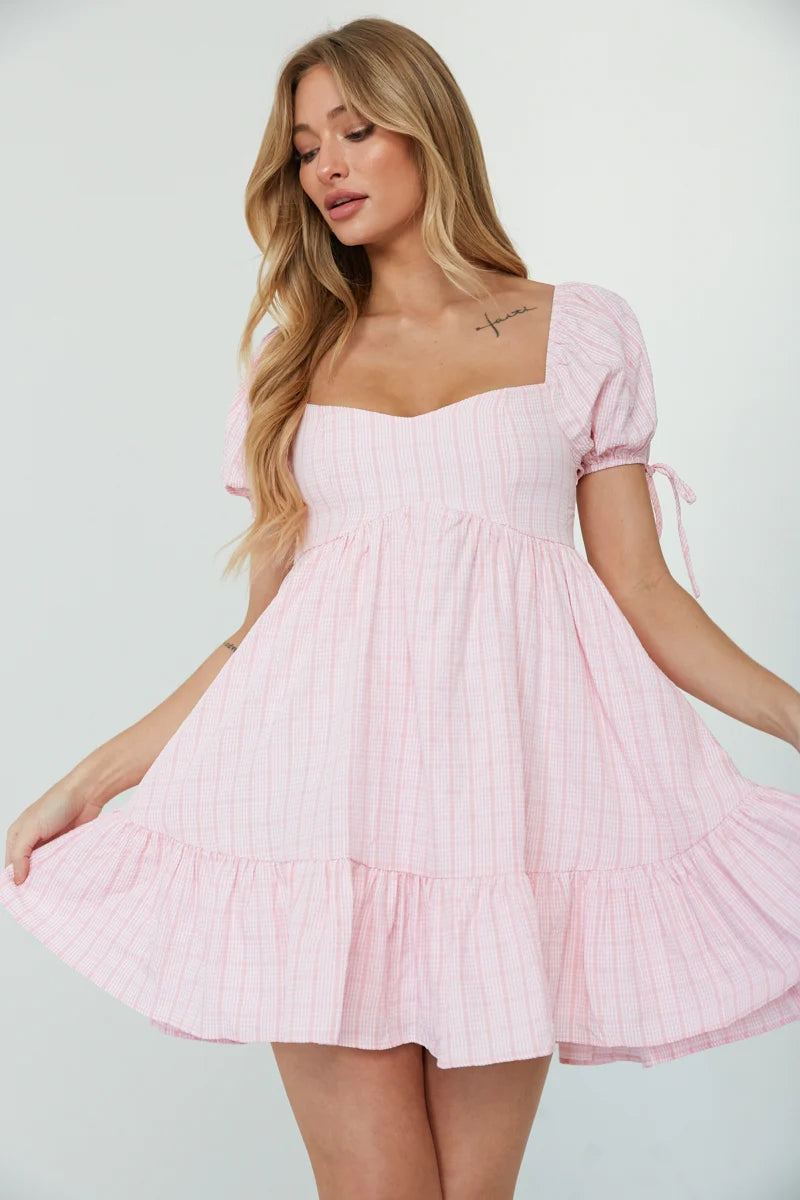 Pink Square Neckline Mini Dress