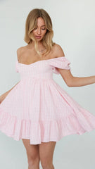 Pink Square Neckline Mini Dress