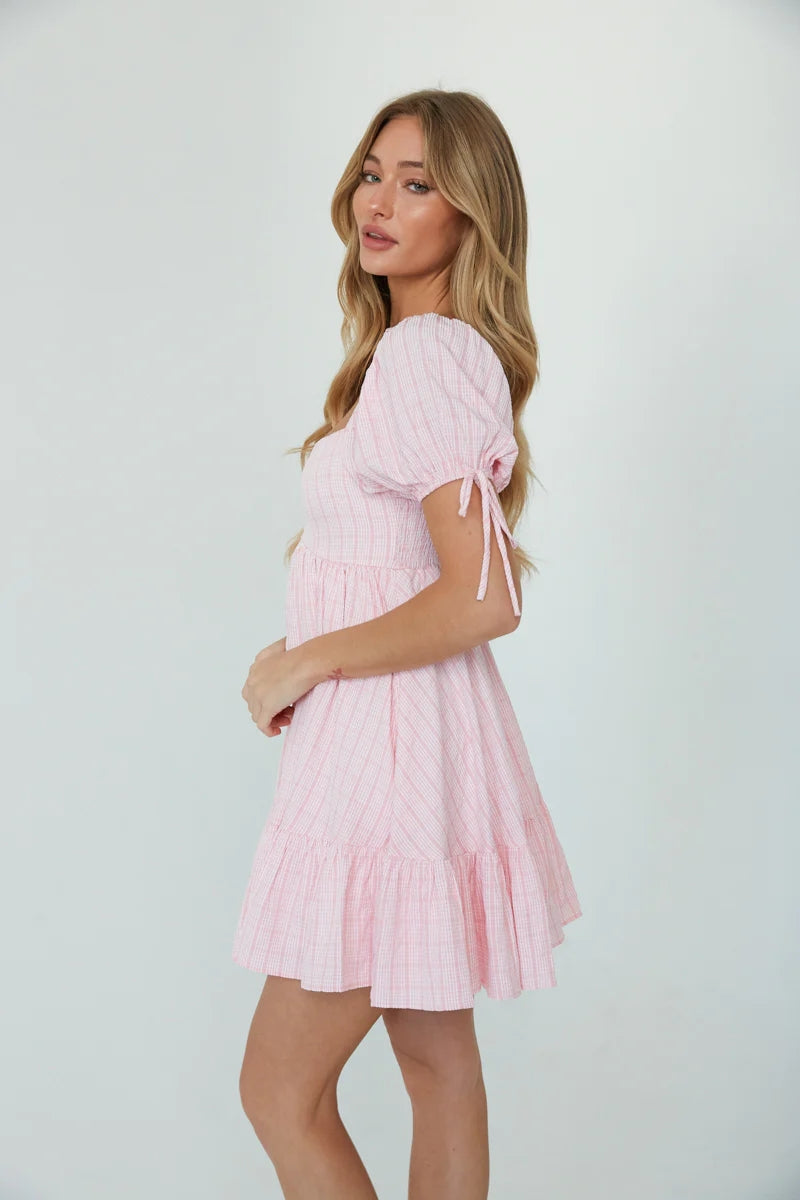 Pink Square Neckline Mini Dress