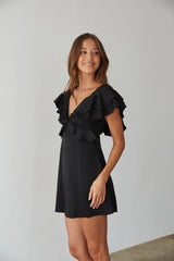 Black V Neck Mini Dress