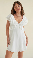 White Ruffle Detail Mini Dress