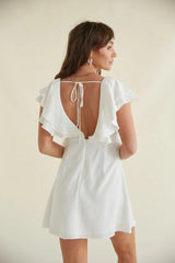 White Ruffle Detail Mini Dress