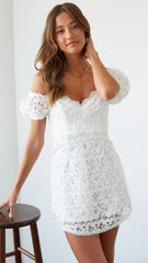 White Crochet Lace Off Shoulder Mini Dress