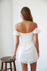 White Crochet Lace Off Shoulder Mini Dress
