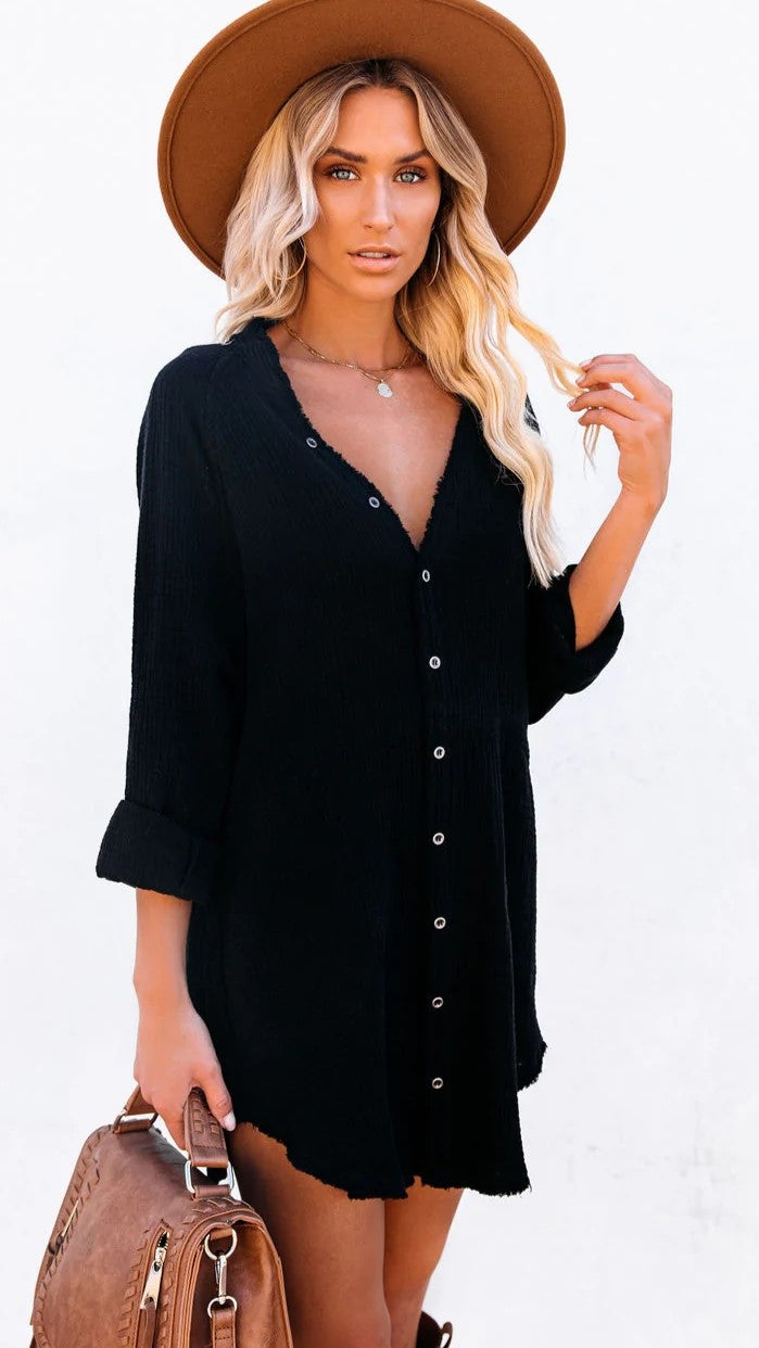 Black Button Down Tunic Dress