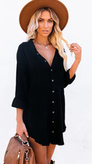 Black Button Down Tunic Dress