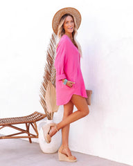 Hot Pink Button Down Tunic Dress